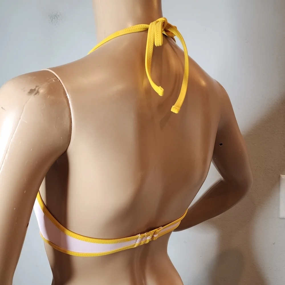 NWT Madewell x‎ OOKIOH Calabria Bandeau Bikini Top Pink Yellow Colorblock XS